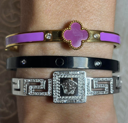 Black, purple & medusa bracelets